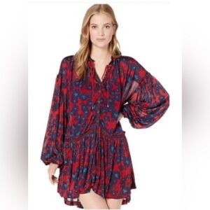 Free People Top Love Letter Mini Dress Womens Small Merlot Tunic Combo Oversized